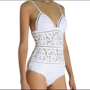 Zimmermann White/Nude Roza Embroidered One-Piece Bathing Suit